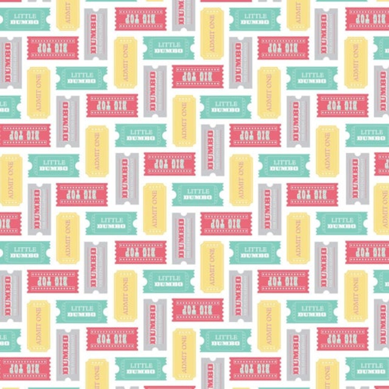 Licensed Dumbo - In The Circus Collection - Circus Tickets Multi Cotton Fabric by the Yard